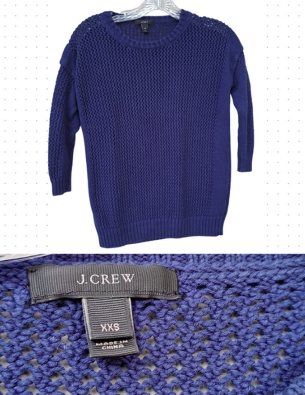J Crew Open Knit 100% Cotton Navy Blue Preppy Nautical Summer Sweater XXS